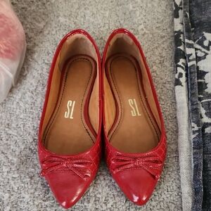 SL Fashions Red Patent Bow Flats